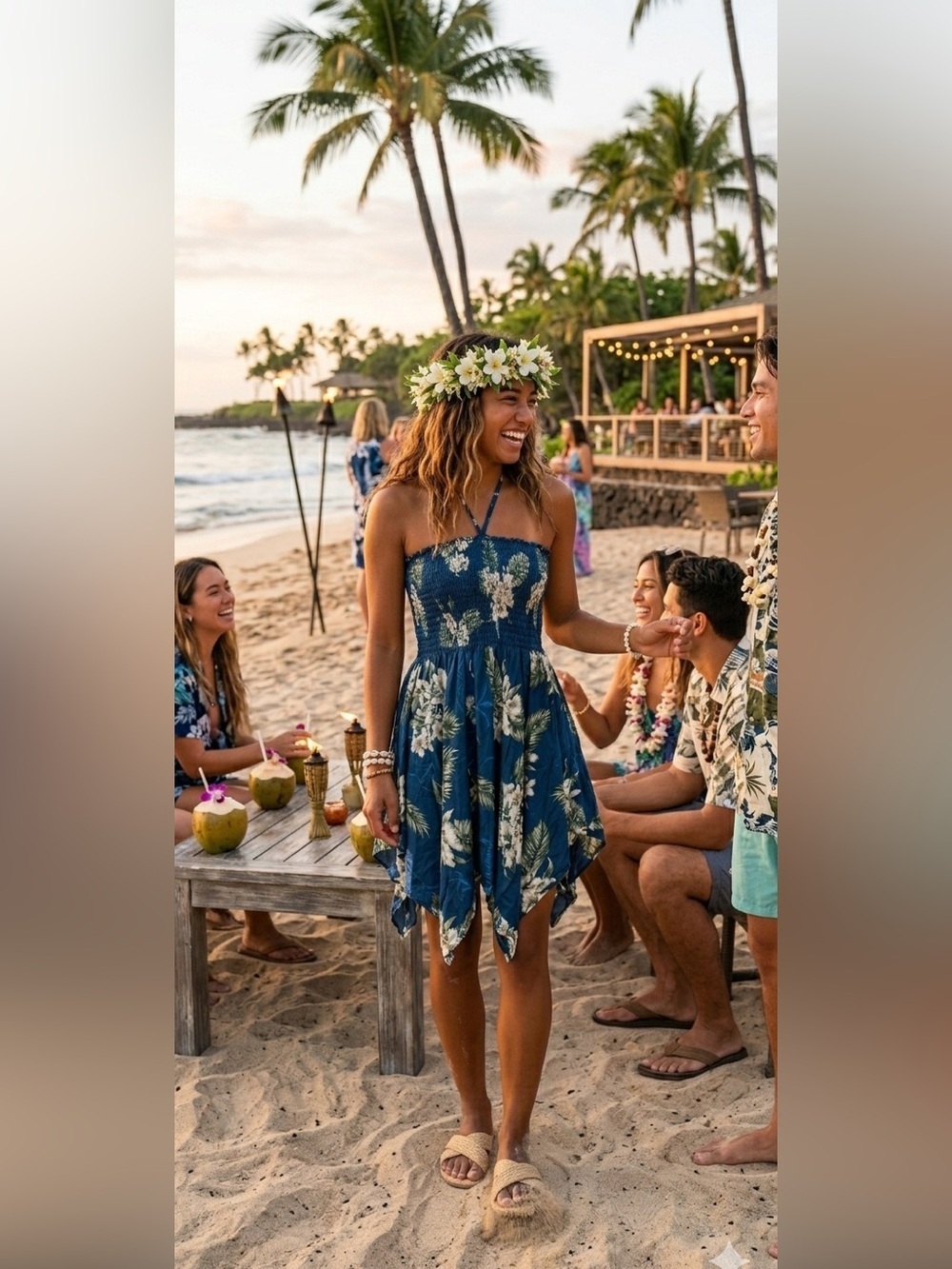 Hawaiian Luau Kimono Fairy Dress in Pineapple Garden Navy size one size